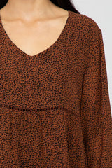 Camel Leopard Print Tiered Dress