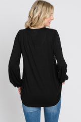 Black V-Neck Ruffle Accent Long Sleeve Top