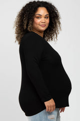 Black V-Neck Round Hem Long Sleeve Maternity Plus Top