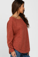 Rust Brushed Ribbed Long Sleeve Top