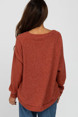 Rust Brushed Ribbed Long Sleeve Top