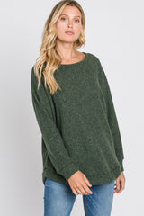 Olive Brushed Ribbed Long Sleeve Top