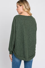 Olive Brushed Ribbed Long Sleeve Top