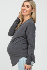 Charcoal Heathered Long Dolman Sleeve Maternity Top