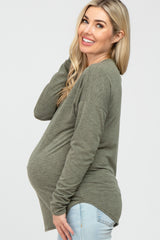 Olive Heathered Long Dolman Sleeve Maternity Top