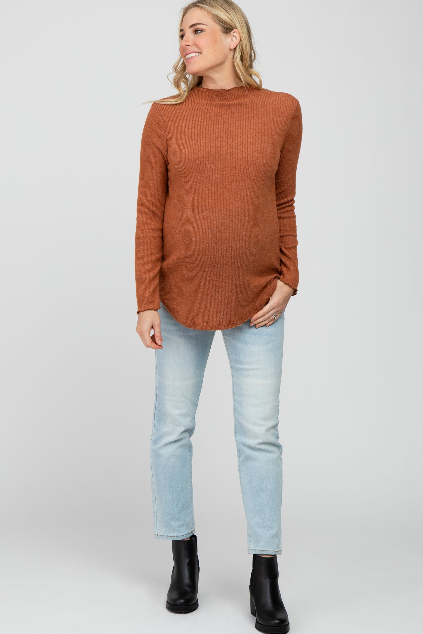 Rust Soft Ribbed Long Sleeve Maternity Top