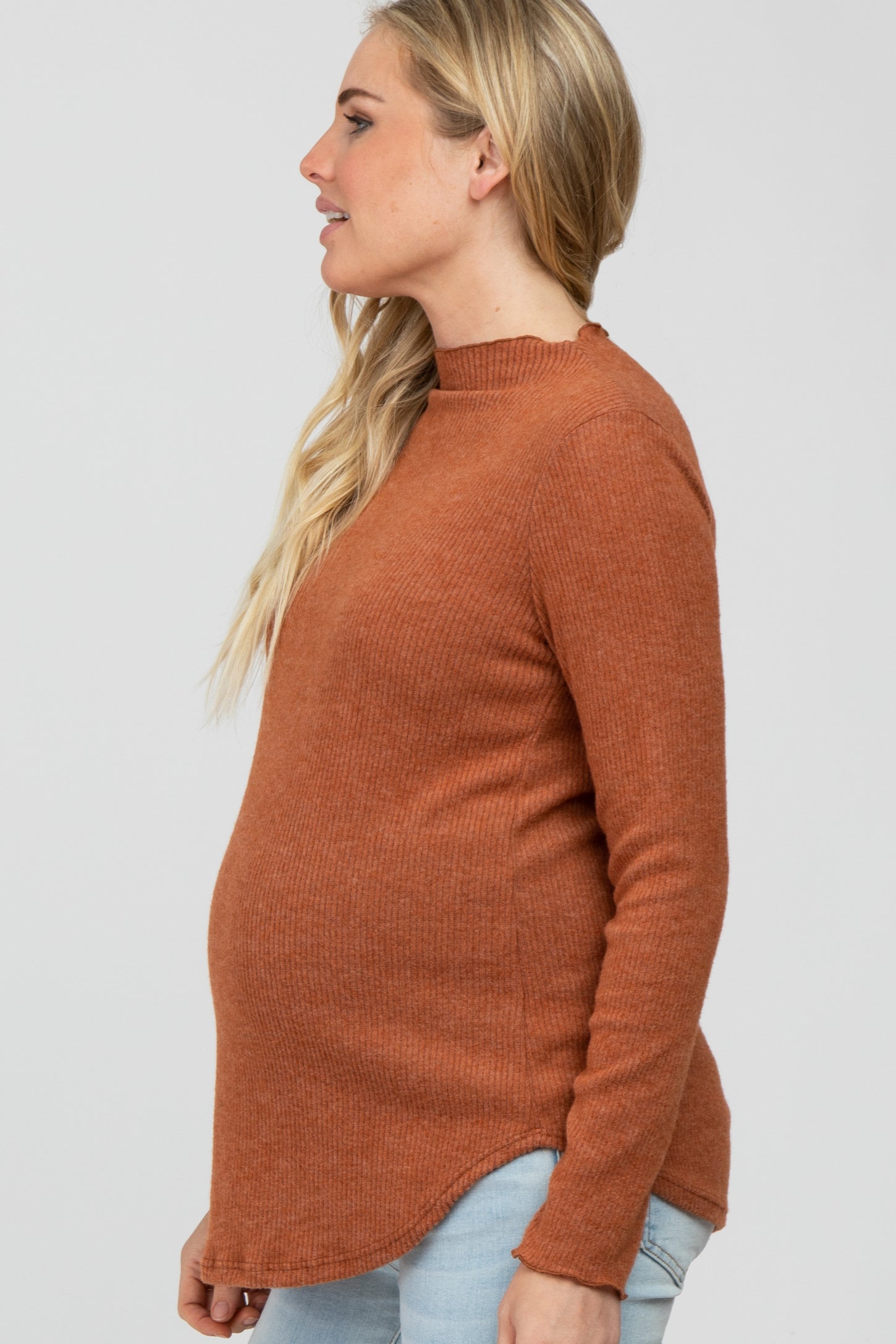 Rust Soft Ribbed Long Sleeve Maternity Top