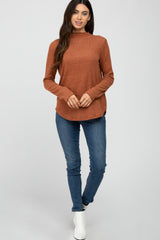 Rust Soft Ribbed Long Sleeve Top