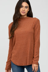 Rust Soft Ribbed Long Sleeve Top