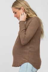 Mocha Soft Ribbed Long Sleeve Maternity Top