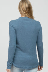 Blue Soft Ribbed Long Sleeve Maternity Top