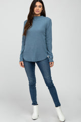 Blue Soft Ribbed Long Sleeve Top