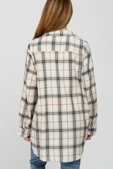 Ivory Plaid Front Pocket Button Up Flannel Maternity Top