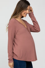 Mauve Lace Trim Maternity Long Sleeve Top