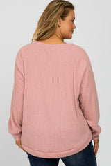 Pink Brushed Ribbed Long Sleeve Maternity Plus Top