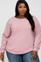 Pink Brushed Ribbed Long Sleeve Maternity Plus Top