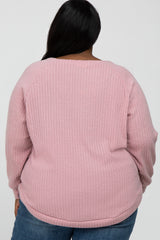 Pink Brushed Ribbed Long Sleeve Plus Top