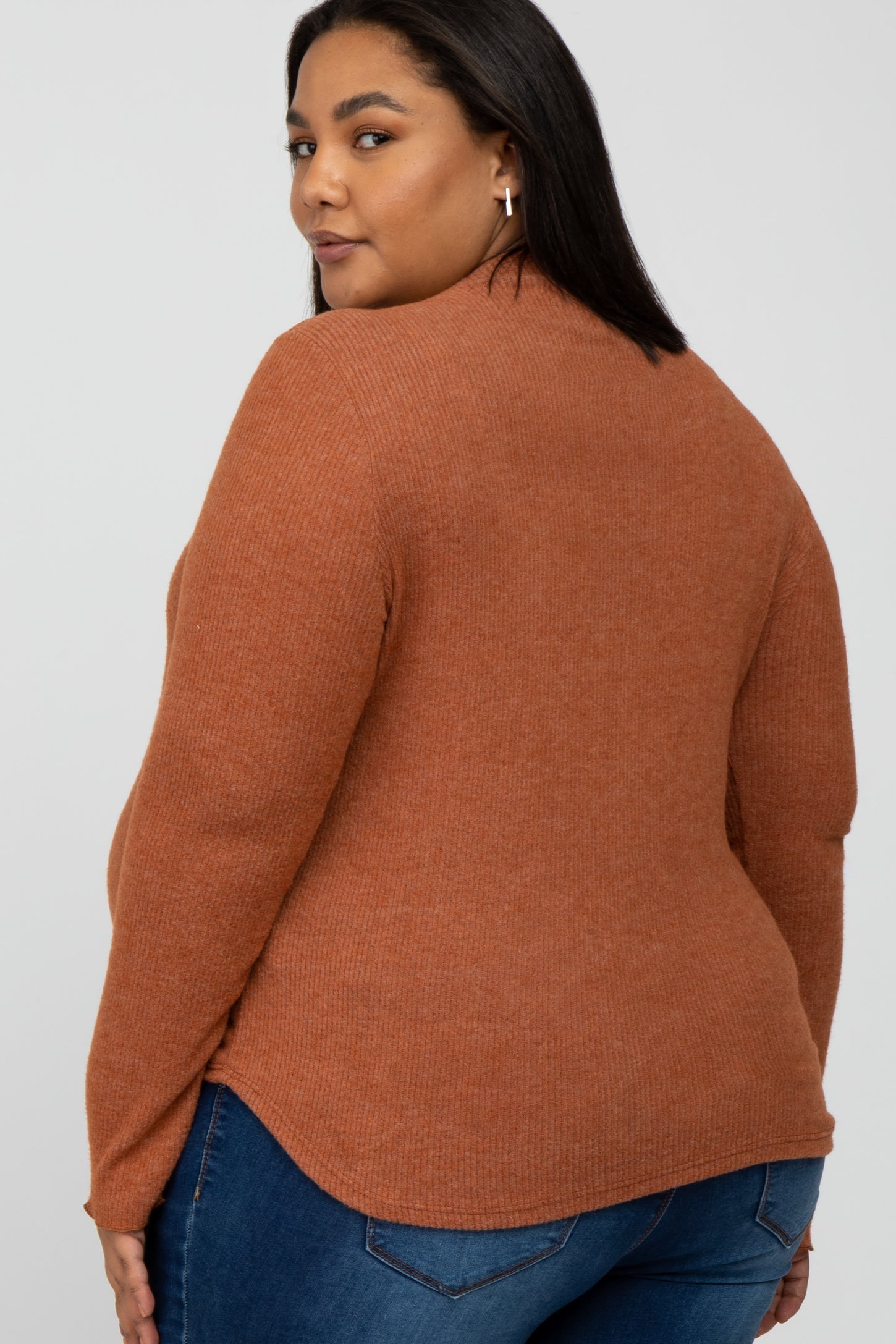 Rust Soft Ribbed Long Sleeve Maternity Plus Top