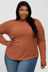 Rust Soft Ribbed Long Sleeve Maternity Plus Top