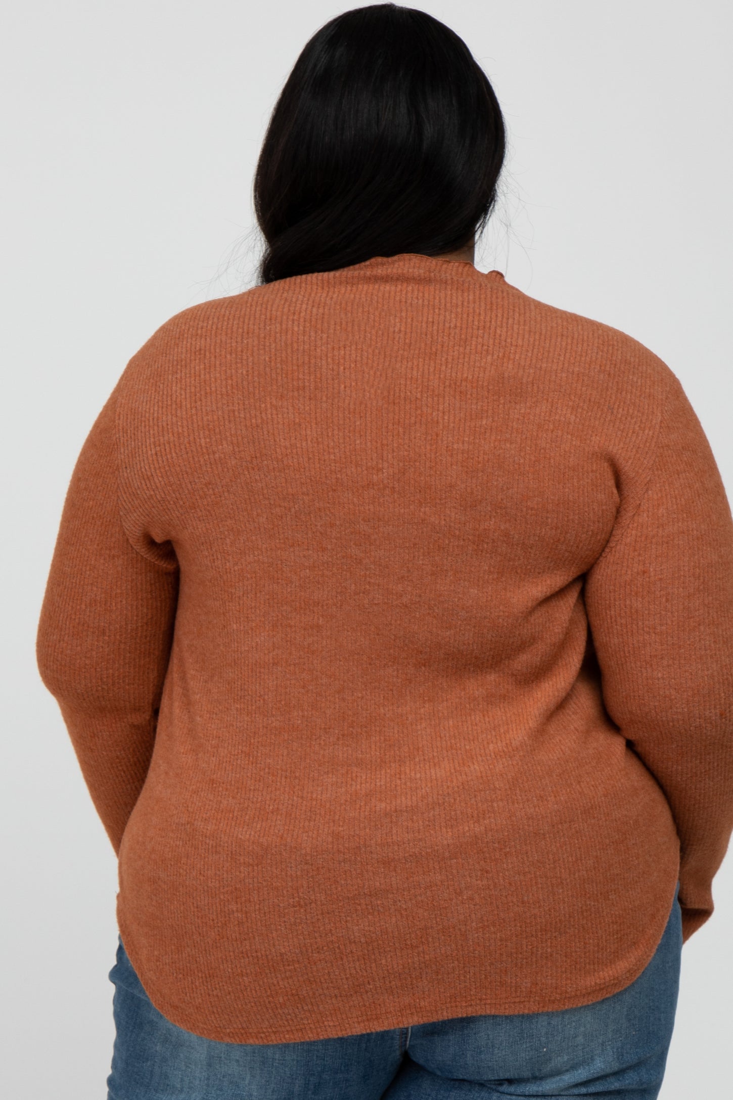 Rust Soft Ribbed Long Sleeve Plus Top