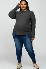 Charcoal Soft Ribbed Long Sleeve Maternity Plus Top