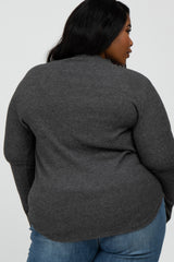 Charcoal Soft Ribbed Long Sleeve Plus Top