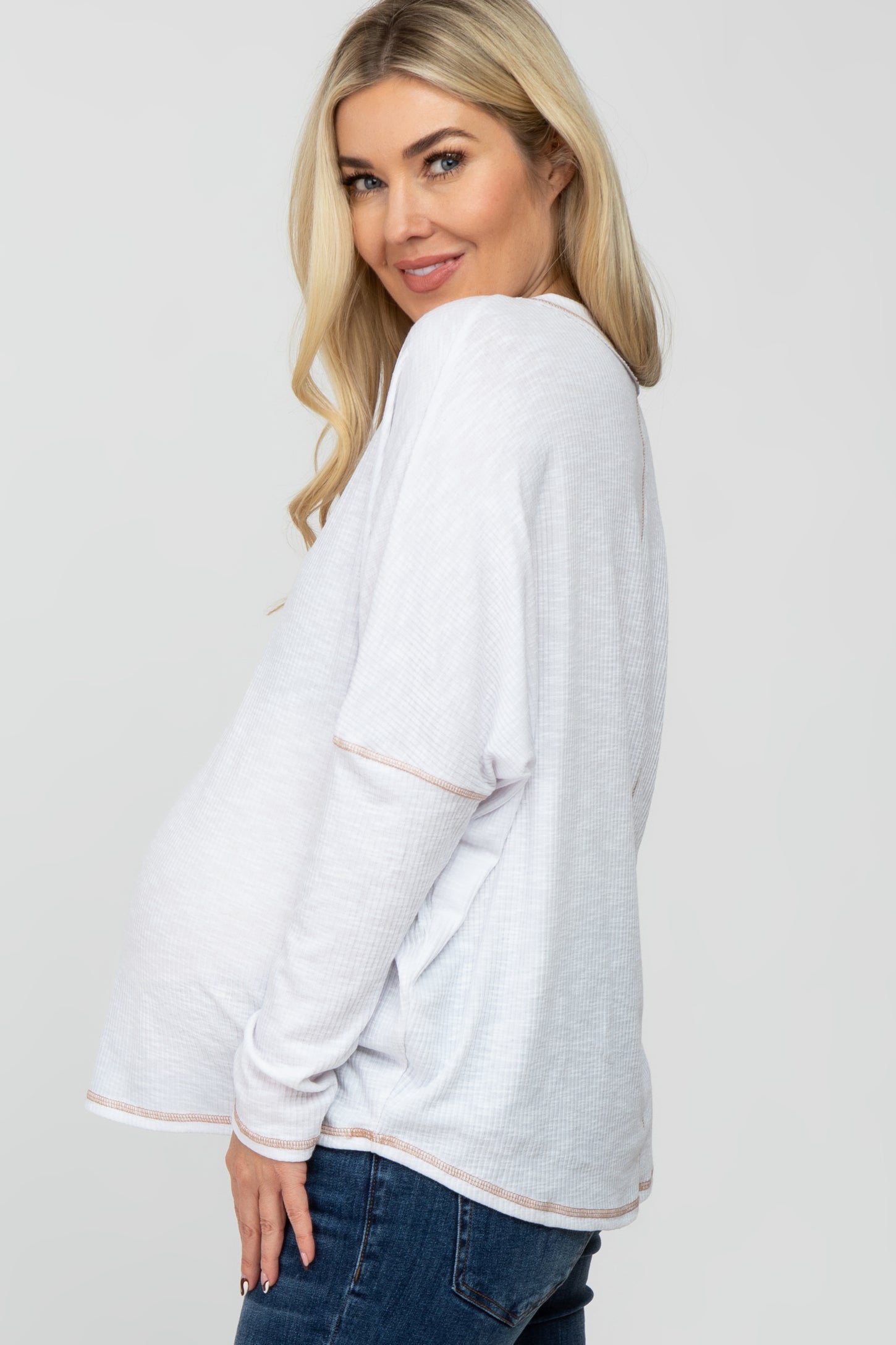 Ivory Contrast Stitch Maternity Dolman Sleeve Top
