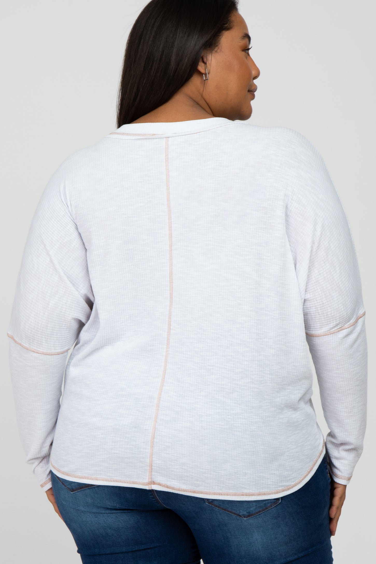 Ivory Contrast Stitch Maternity Plus Dolman Sleeve Top