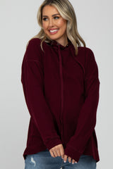 Burgundy Soft Brushed Hooded Maternity Top