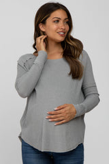 Heather Grey Waffle Knit Raglan Sleeve Maternity Top