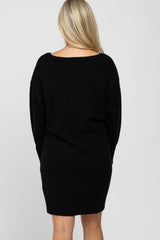Black Knit Long Sleeve Maternity Sweater Dress