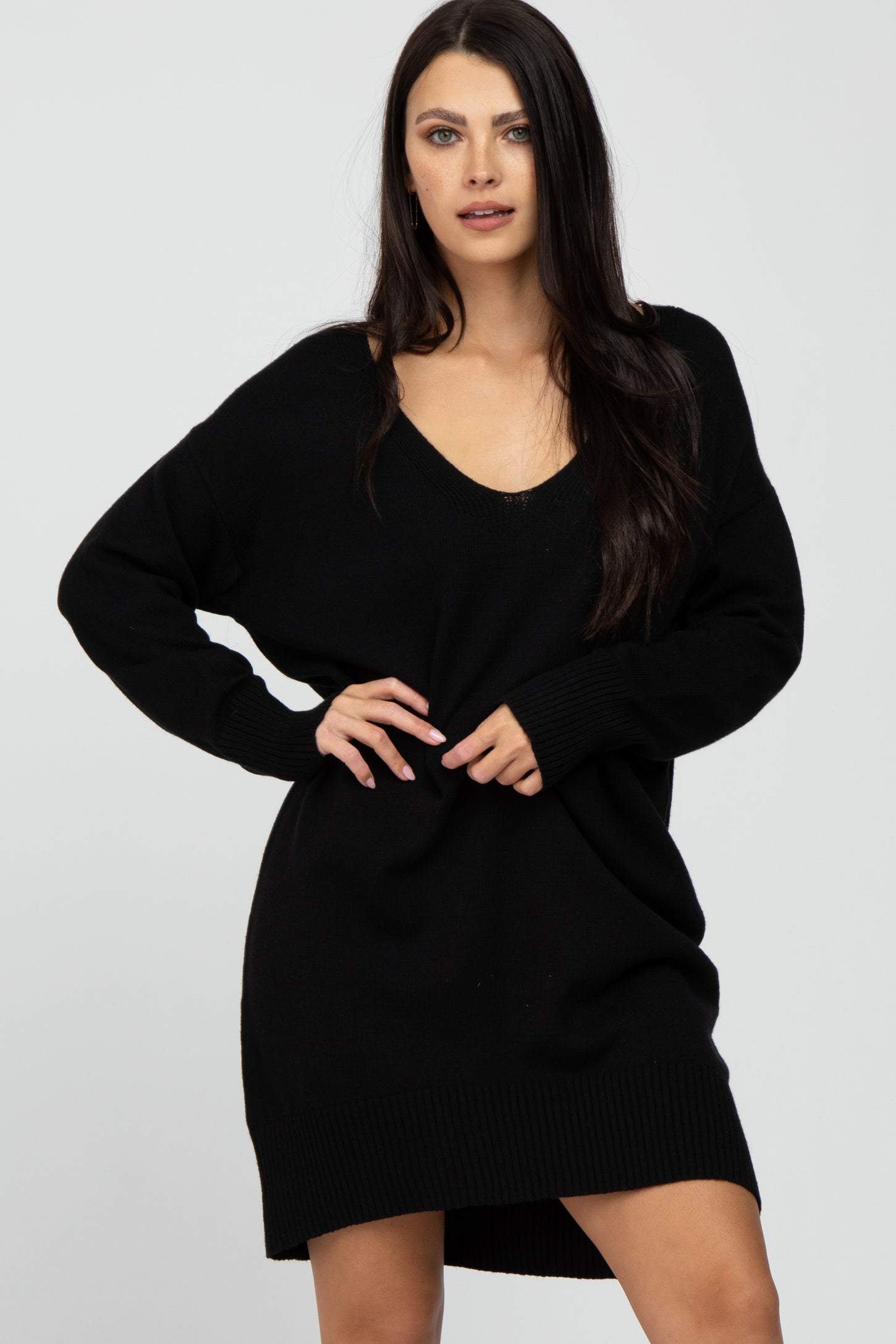 Black Knit Long Sleeve Maternity Sweater Dress