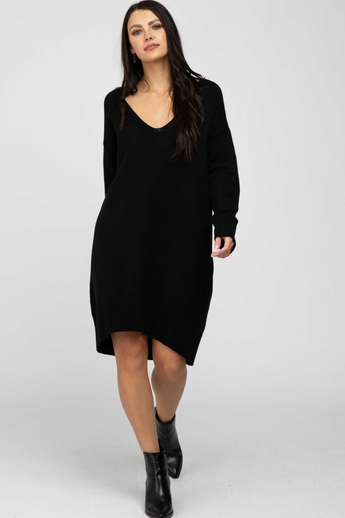 Black Knit Long Sleeve Sweater Dress
