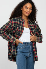 Navy Blue Plaid Maternity Flannel Top