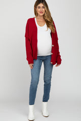 Red Oversized Deep V-Neck Maternity Cardigan