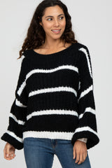 Black White Striped Chunky Knit Sweater