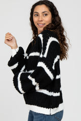 Black White Striped Chunky Knit Sweater