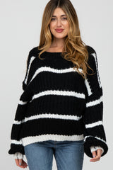 Black White Striped Chunky Knit Maternity Sweater