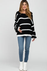 Black White Striped Chunky Knit Maternity Sweater