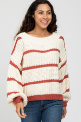 Rust Cream Striped Chunky Knit Maternity Sweater
