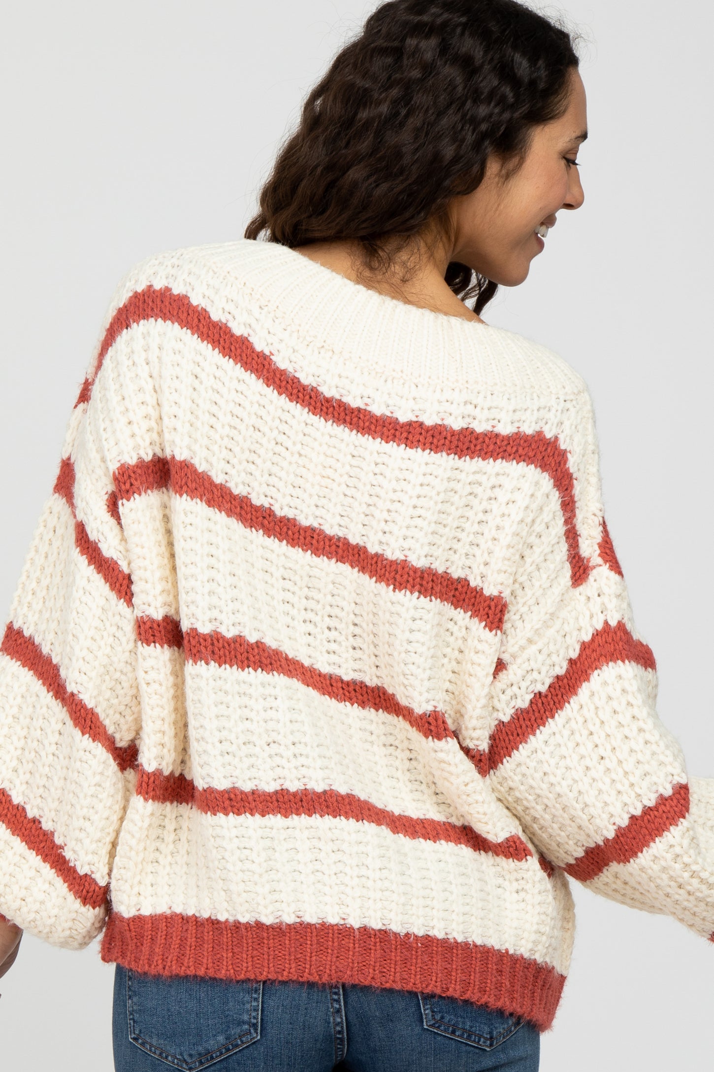 Rust Cream Striped Chunky Knit Sweater