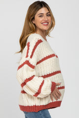 Rust Cream Striped Chunky Knit Maternity Sweater
