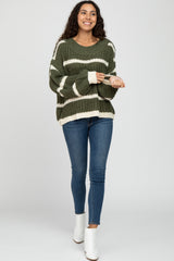 Olive Cream Striped Chunky Knit Sweater