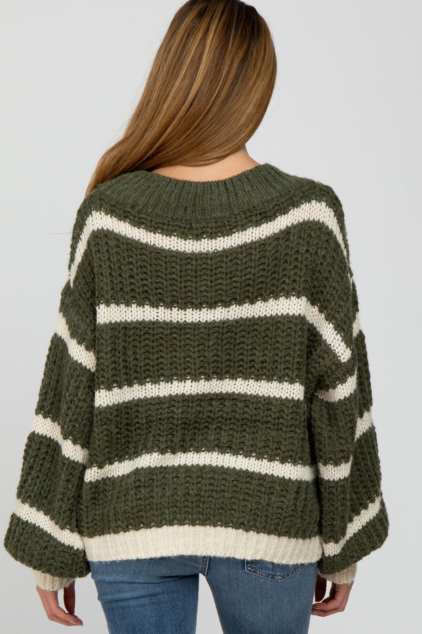 Olive Cream Striped Chunky Knit Maternity Sweater