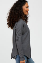 Charcoal Waffle Knit Button Front Top