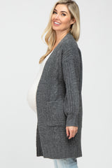 Charcoal Mixed Knit Chunky Maternity Cardigan