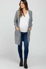 Grey Mixed Knit Chunky Maternity Cardigan