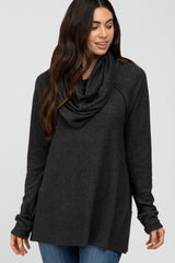 Charcoal Brushed Knit Cowl Neck Long Sleeve Top