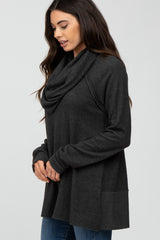 Charcoal Brushed Knit Cowl Neck Long Sleeve Top