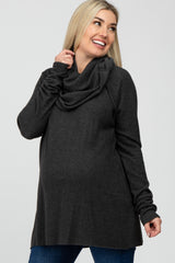 Charcoal Brushed Knit Cowl Neck Long Sleeve Maternity Top